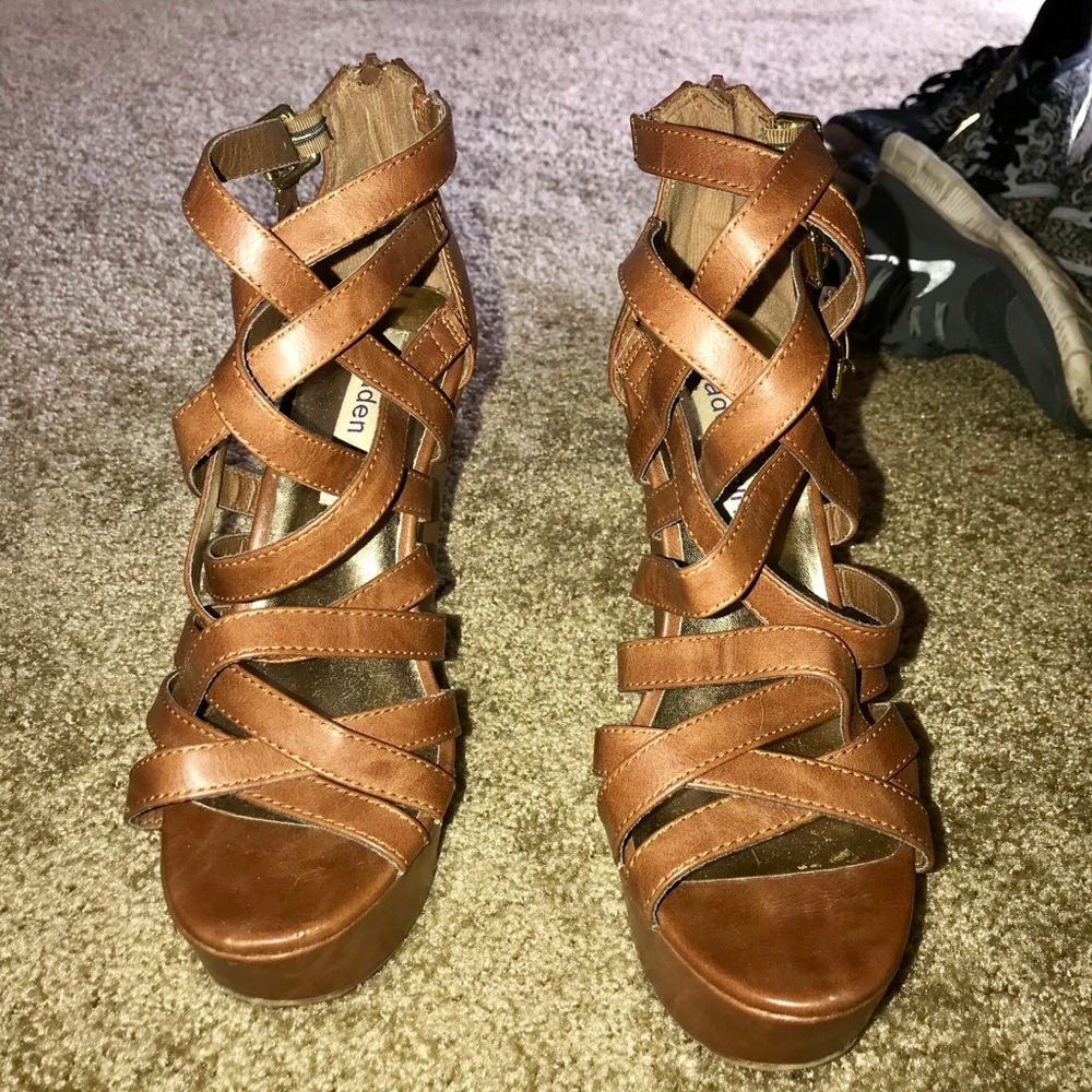 Brown Madden Girl Leather Wedges